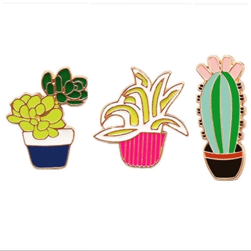 3 Pcs Cactus Brooch Set
